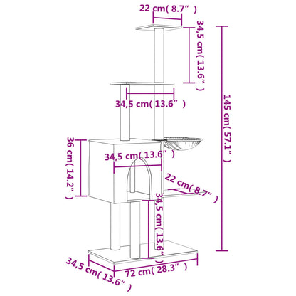 Árvore para gatos c/ postes arranhadores sisal 145 cm cor creme