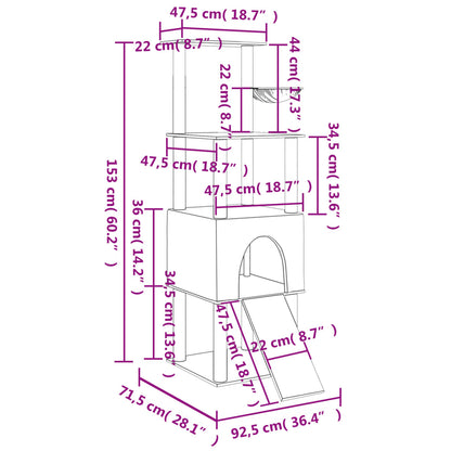 Árvore para gatos c/ postes arranhadores sisal 153 cm cor creme