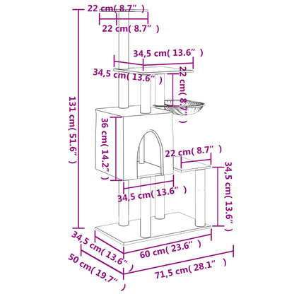 Árvore p/ gatos c/ postes arranhadores sisal 131cm cinza-escuro