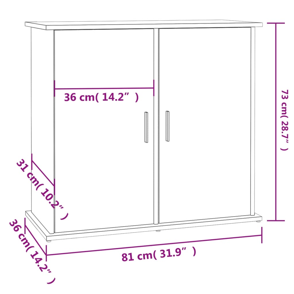 Suporte de aquário 81x36x73 cm deriv. madeira branco brilhante