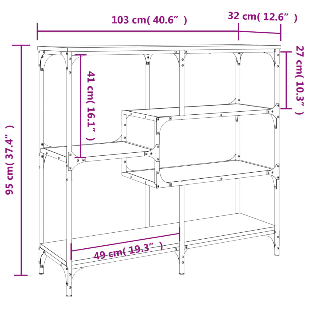 Consola de Entrada Diane - 103x32x95 cm - Cor Preto - Derivados de Madeira com Estrutura de Metal - Design Industrial