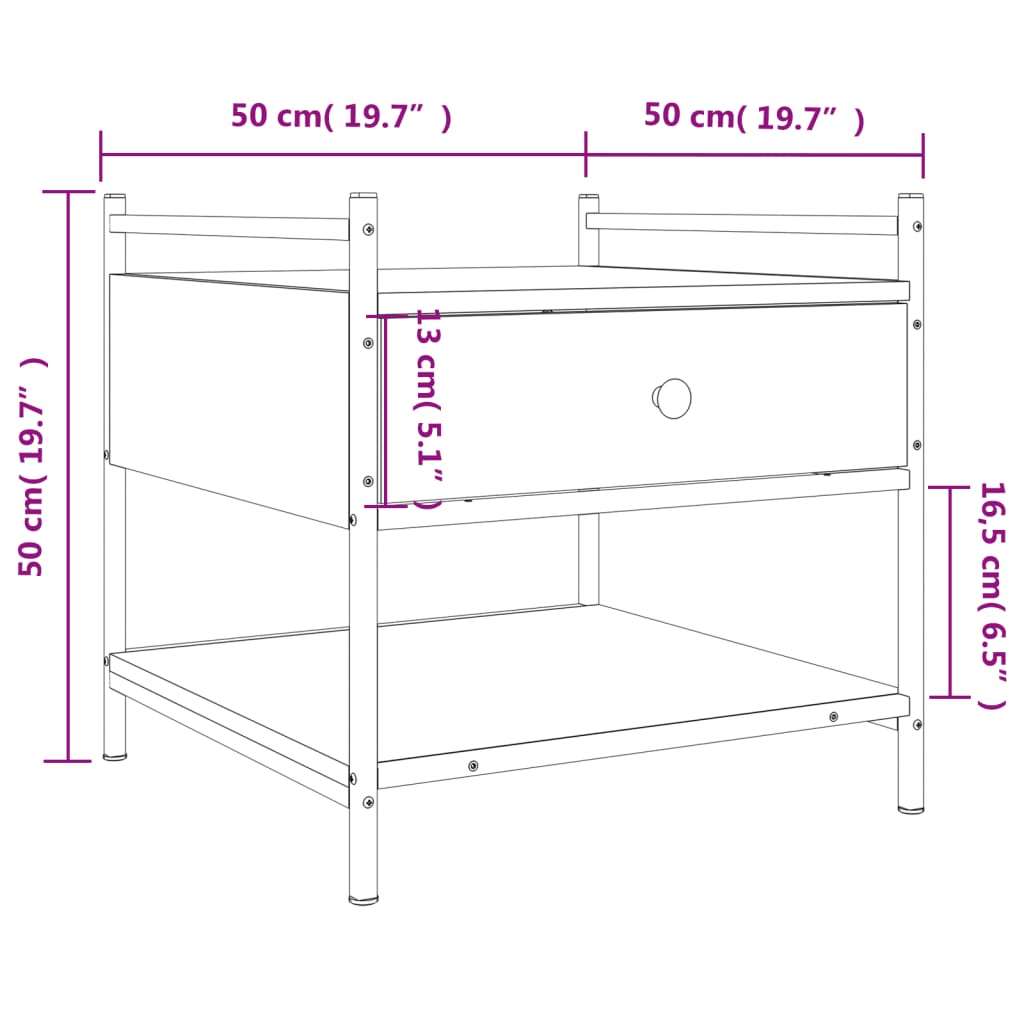 Mesa de centro 50x50x50 cm derivados de madeira cinzento sonoma