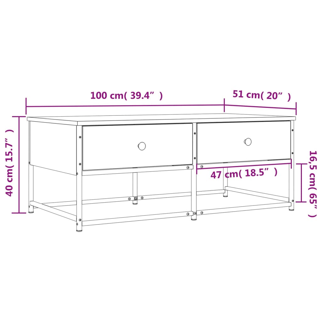 Mesa de centro 100x51x40cm derivados de madeira cinzento sonoma