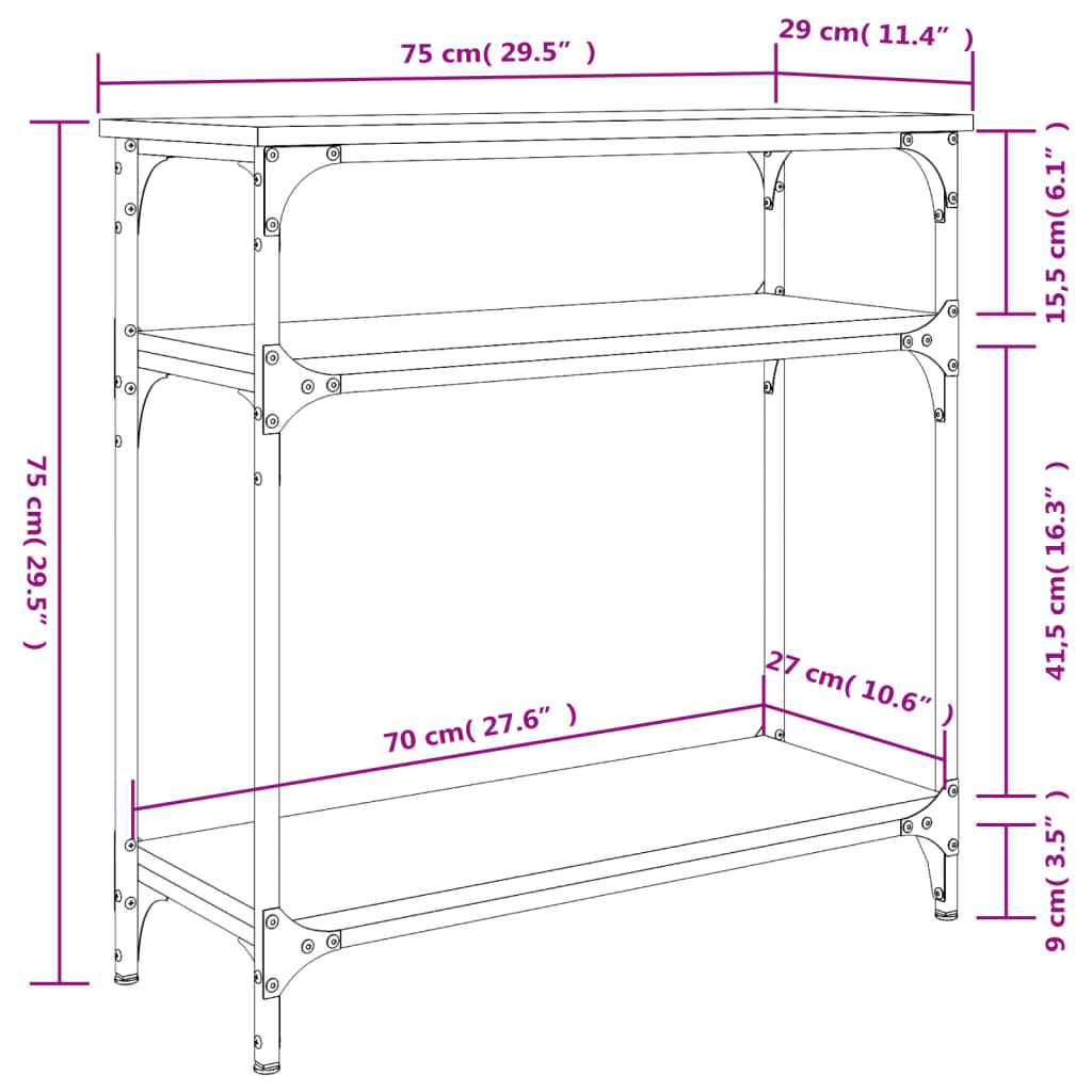 Consola de Entrada Breanna - 75x29x75 cm - Cor Castanho - Derivados de Madeira com Estrutura de Metal - Design Industrial