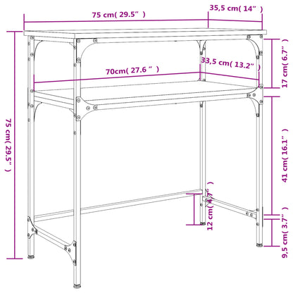 Consola de Entrada Breanna - 75x35,5 x75 cm - Com 2 Prateleiras - Cor Preto - Derivados de Madeira com Estrutura de Metal - Design Industrial