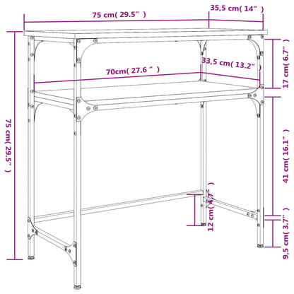 Consola de Entrada Breanna - 75x35,5x75 cm - Com 2 Prateleiras - Cor Cinzento - Derivados de Madeira com Estrutura de Metal - Design Industrial