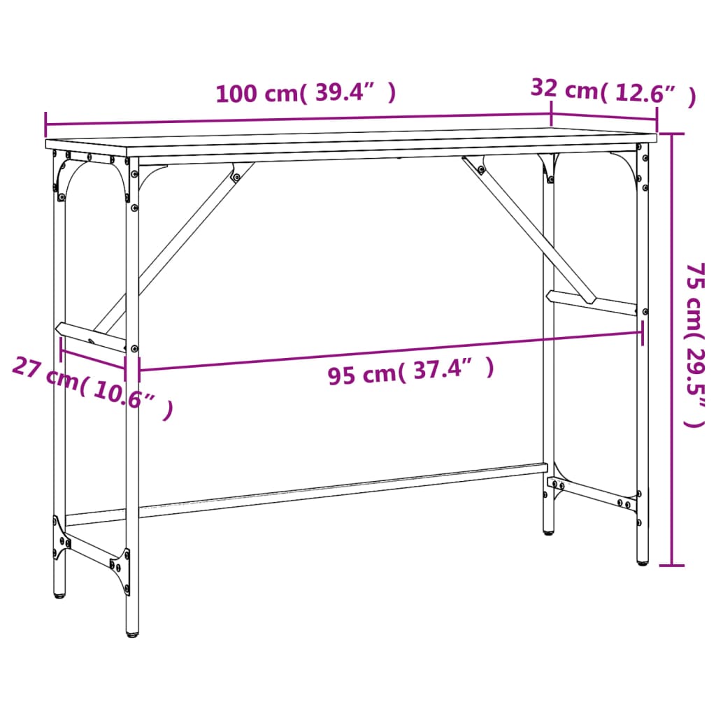 Consola de Entrada Brenda - 100x32x75 cm - Cor Preto - Derivados de Madeira com Estrutura de Metal - Design Industrial