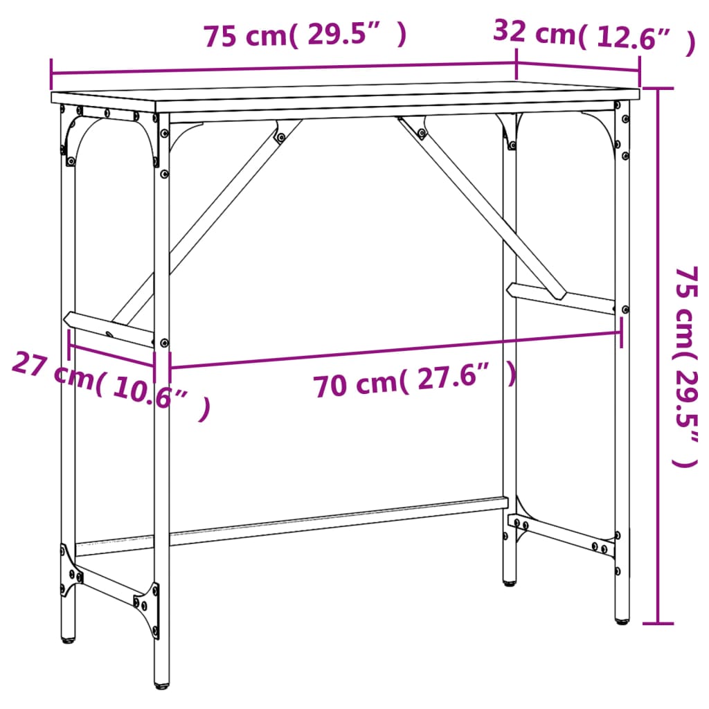 Consola de Entrada Brenda - 75x32x75 cm - Cor Carvalho Sonoma - Derivados de Madeira com Estrutura de Metal - Design Industrial