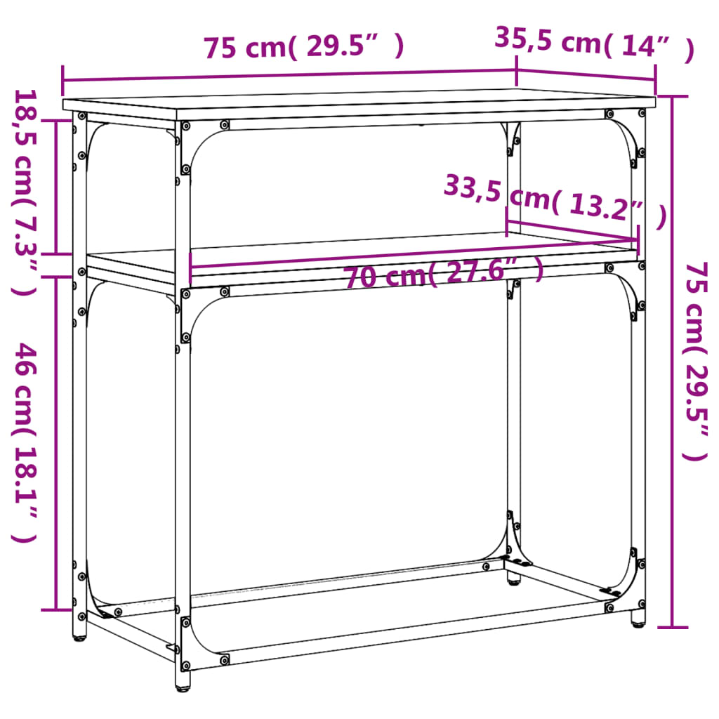 Consola de Entrada Brenna - 75x35,5x75 cm - Cor Cinzento - Derivados de Madeira com Estrutura de Metal - Design Industrial