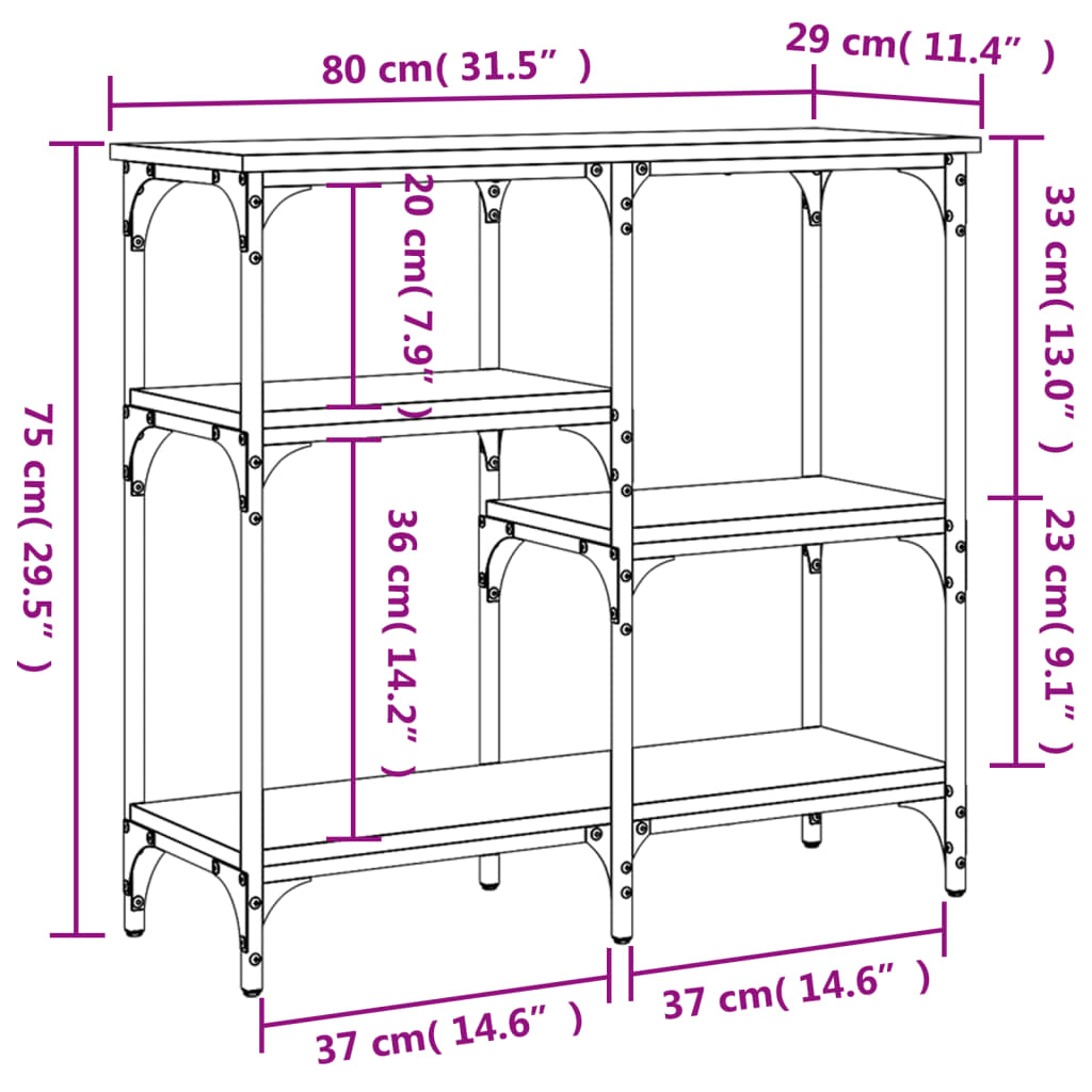 Consola de Entrada Bríd - 80x29x75 cm - Cor Cinzento - Derivados de Madeira com Estrutura de Metal - Design Industrial