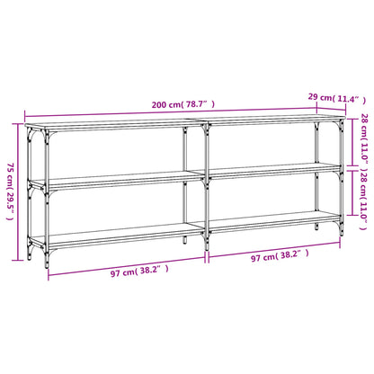 Consola de Entrada Brogan - Com 4 Prateleiras - 200x29x75 cm - Cinzento - Derivados de Madeira com Estrutura de Metal - Design Industrial