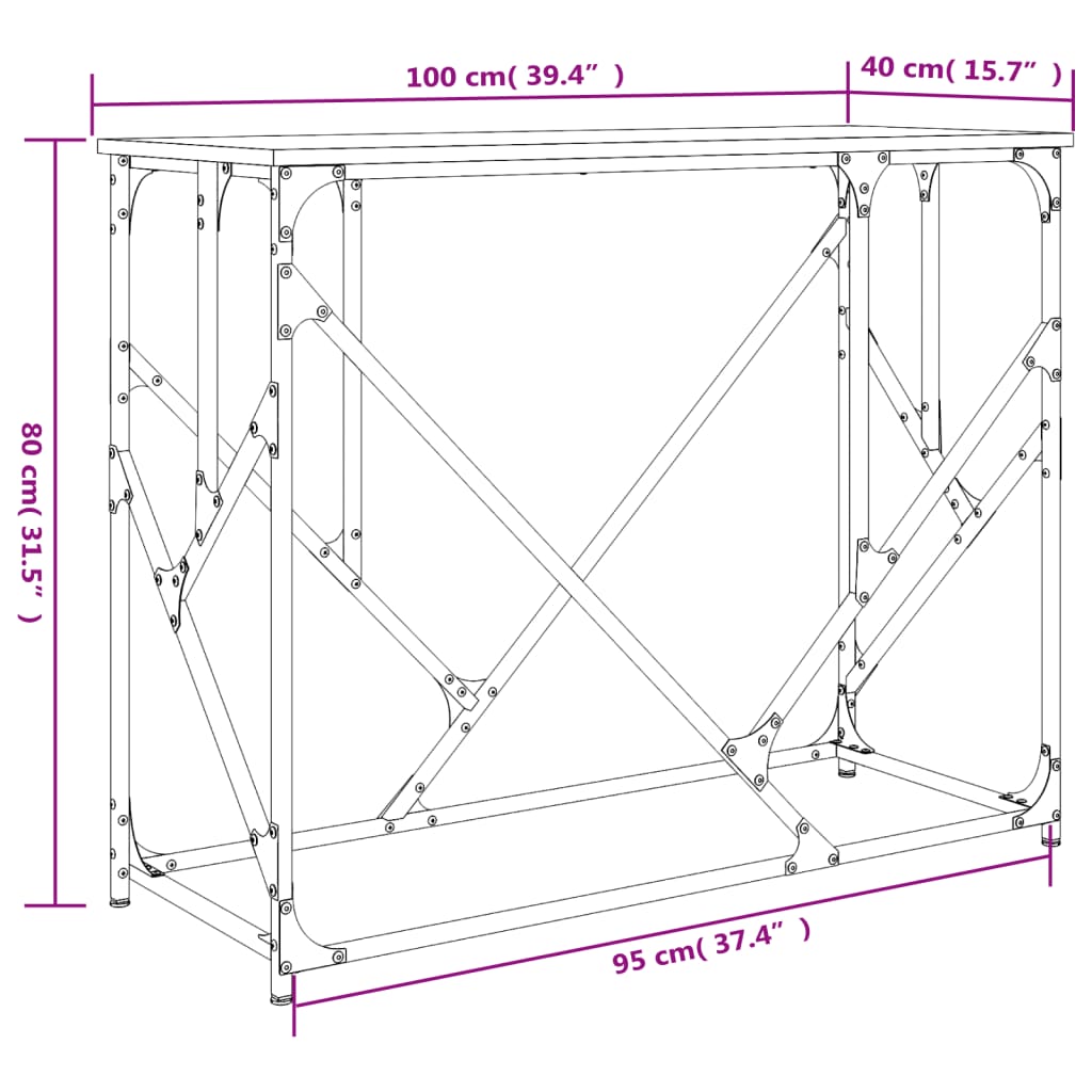 Consola de Entrada Eilís - 100x40x80 cm - Madeira Rústica - Derivados de Madeira com Estrutura de Metal - Design Industrial