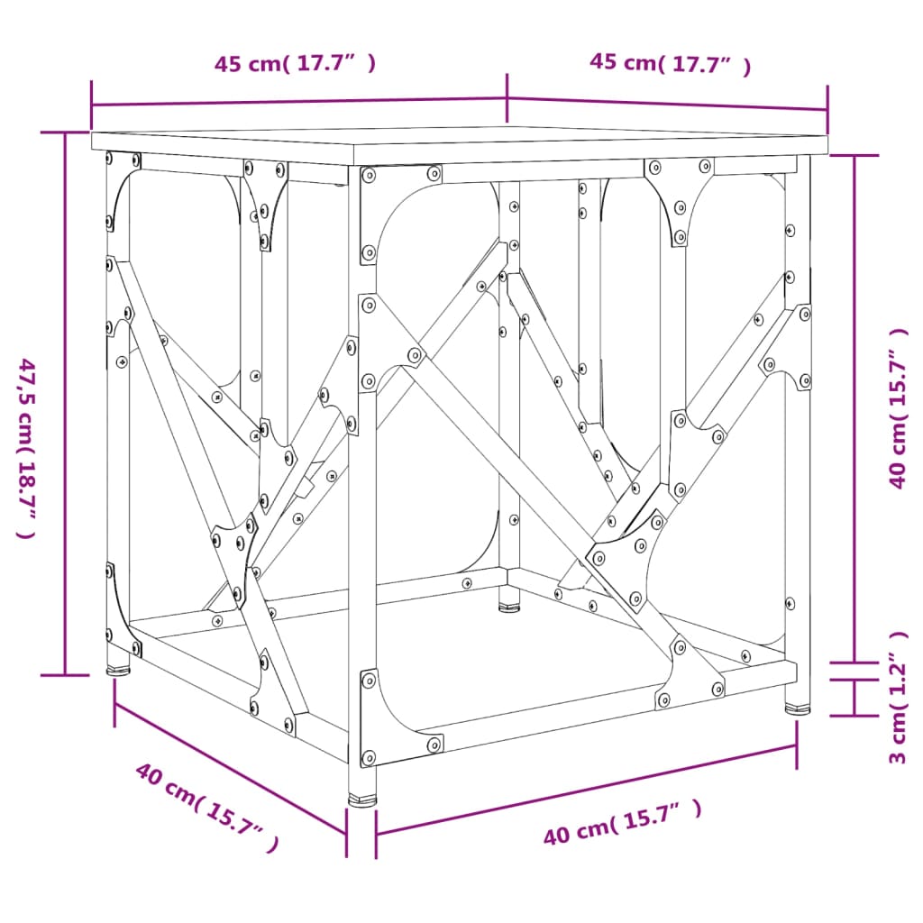 Mesa de centro 45x45x47,5 cm derivados de madeira cinza sonoma