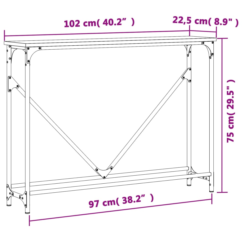 Consola de Entrada Louise - 102x22,5x75 cm - Cor Cinzento Sonoma - Derivados de Madeira com Estrutura de Metal - Design Retro