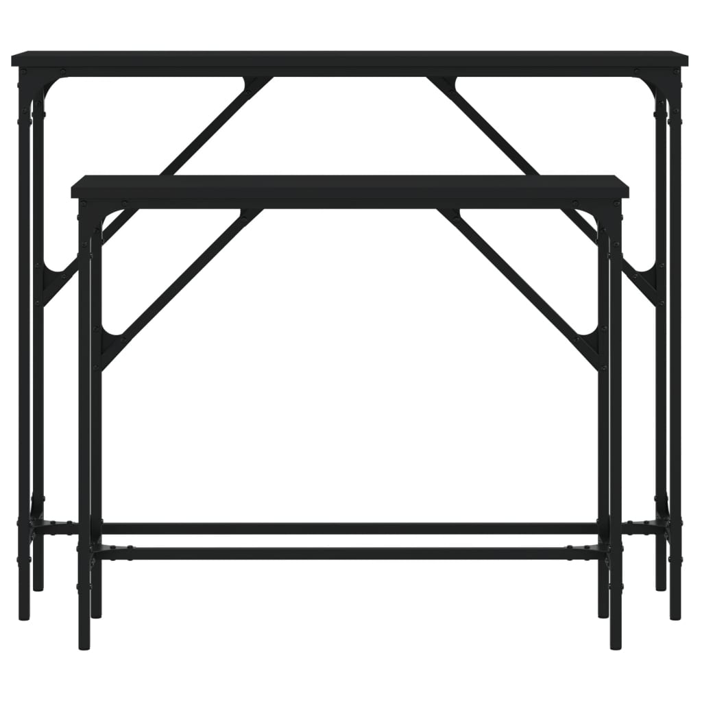 Consola de Entrada Simone - 2 Mesas - 95 x 26 x 80 cm / 75 x 26 x 63 cm - Cor Preto - Derivados de Madeira com Estrutura de Metal