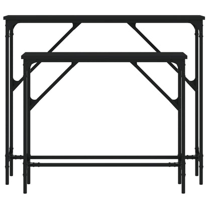 Consola de Entrada Simone - 2 Mesas - 95 x 26 x 80 cm / 75 x 26 x 63 cm - Cor Preto - Derivados de Madeira com Estrutura de Metal