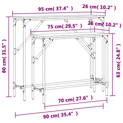 Consola de Entrada Simone - 2 Mesas - 95 x 26 x 80 cm / 75 x 26 x 63 cm - Cor Preto - Derivados de Madeira com Estrutura de Metal