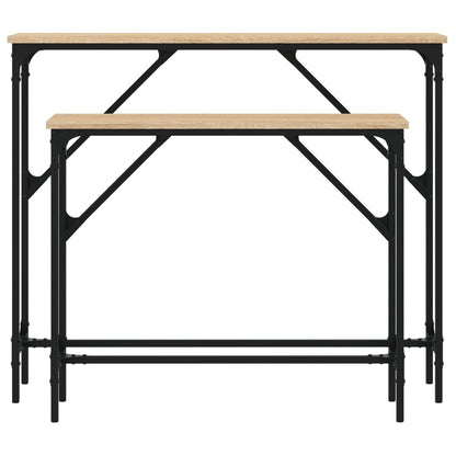 Consola de Entrada Simone - 2 Mesas - 95 x 26 x 80 cm / 75 x 26 x 63 cm - Cor Carvalho Sonoma - Derivados de Madeira com Estrutura de Metal