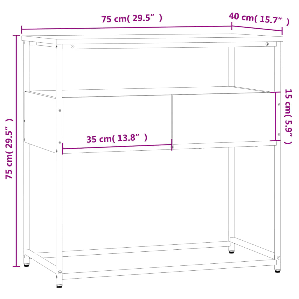 Consola de Entrada Anna com 2 Gavetas de 75 cm - Nogueira - Design Moderno