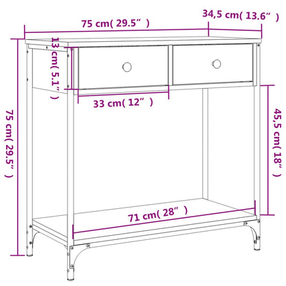 Consola de Entrada Alícia - 75 x 34,5 x 75 cm - Cor Cinzento - Com 2 Gavetas - Derivados de Madeira com Estrutura de Metal - Design Moderno