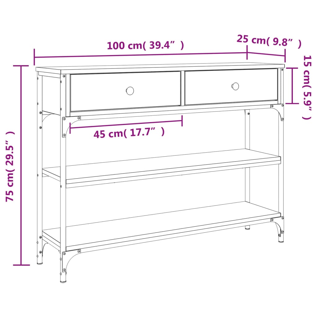 Mesa consola 100x25x75 cm derivados de madeira carvalho sonoma