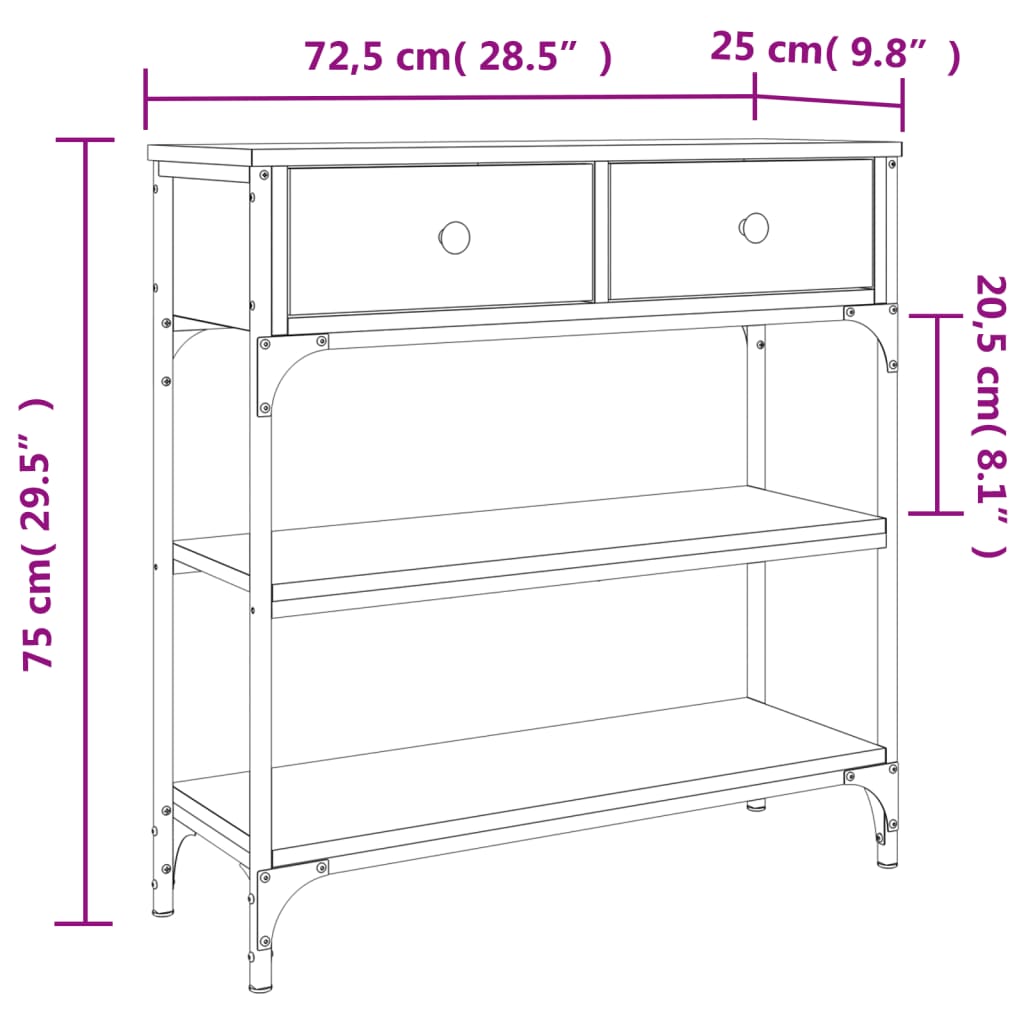 Mesa consola 72,5x25x75 cm derivados de madeira carvalho sonoma