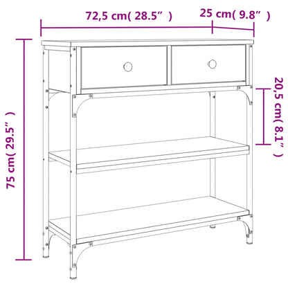 Consola de Entrada Alícia - 72,5 x 25 x 75 cm - Madeira Rústica - Com 2 Gavetas e 2 Prateleiras - Derivados de Madeira com Estrutura de Metal - Design Moderno