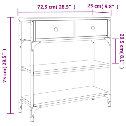 Mesa consola 72,5x25x75 cm derivados de madeira cinzento sonoma