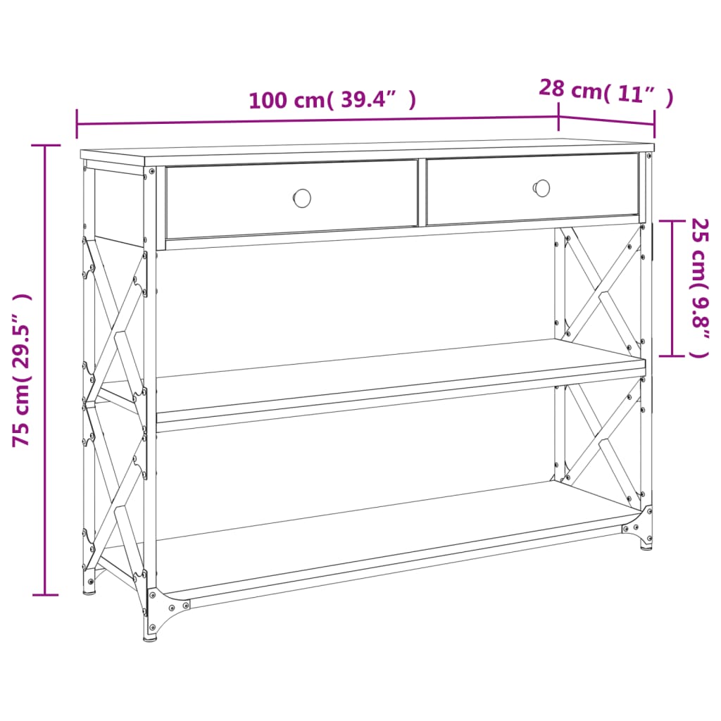 Consola de Entrada Perla com 2 Gavetas de 100 cm - Madeira Rústica - Design Moderno