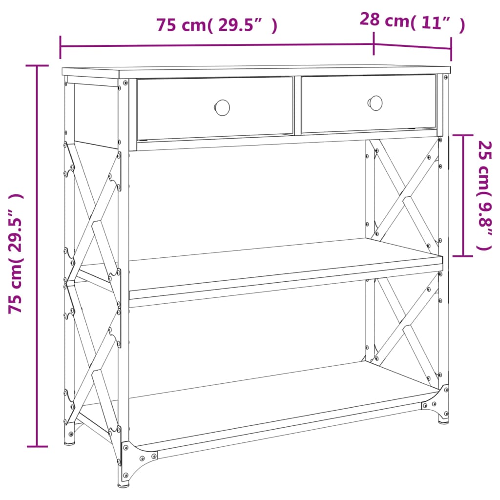 Mesa consola 75x28x75 cm derivados de madeira carvalho sonoma