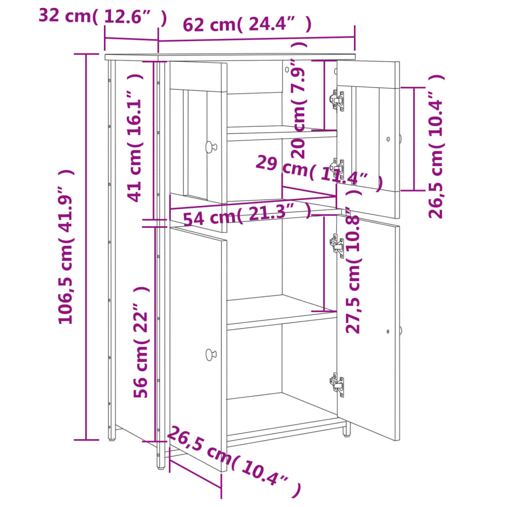 Aparador alto 62x32x106,5 cm derivados de madeira cinza sonoma