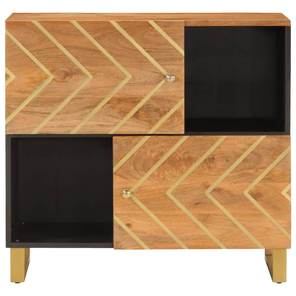 Aparador Jules de 80cm em Madeira Maciça - Preto/Castanho/Dourado - Design Retro