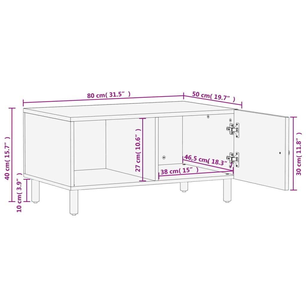 Mesa de centro 80x50x40 cm madeira de mangueira maciça preto