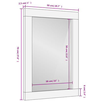 Espelho de casa de banho 50x70x2,5 cm mangueira maciça e vidro