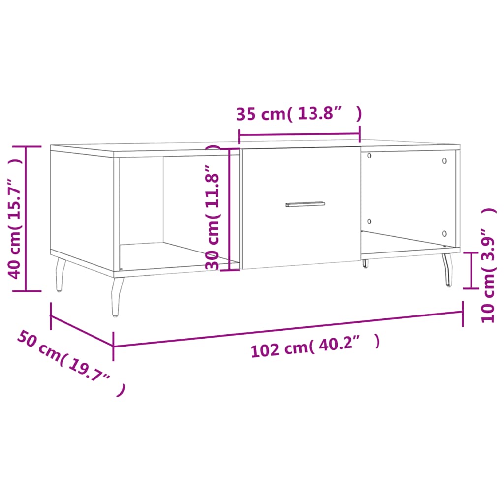 Mesa de centro 102x50x40cm derivados de madeira cinzento sonoma