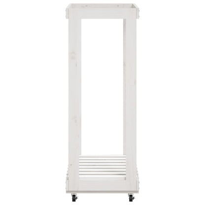 Suporte de lenha c/ rodas 76,5x40x108 cm pinho maciço branco