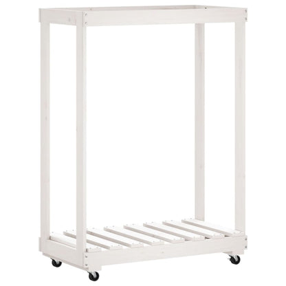 Suporte de lenha c/ rodas 76,5x40x108 cm pinho maciço branco