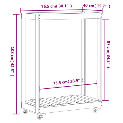 Suporte de lenha c/ rodas 76,5x40x108 cm pinho maciço branco