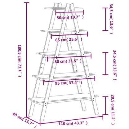 Estante c/ 5 prateleiras forma de A 110x40x180,5cm pinho maciço