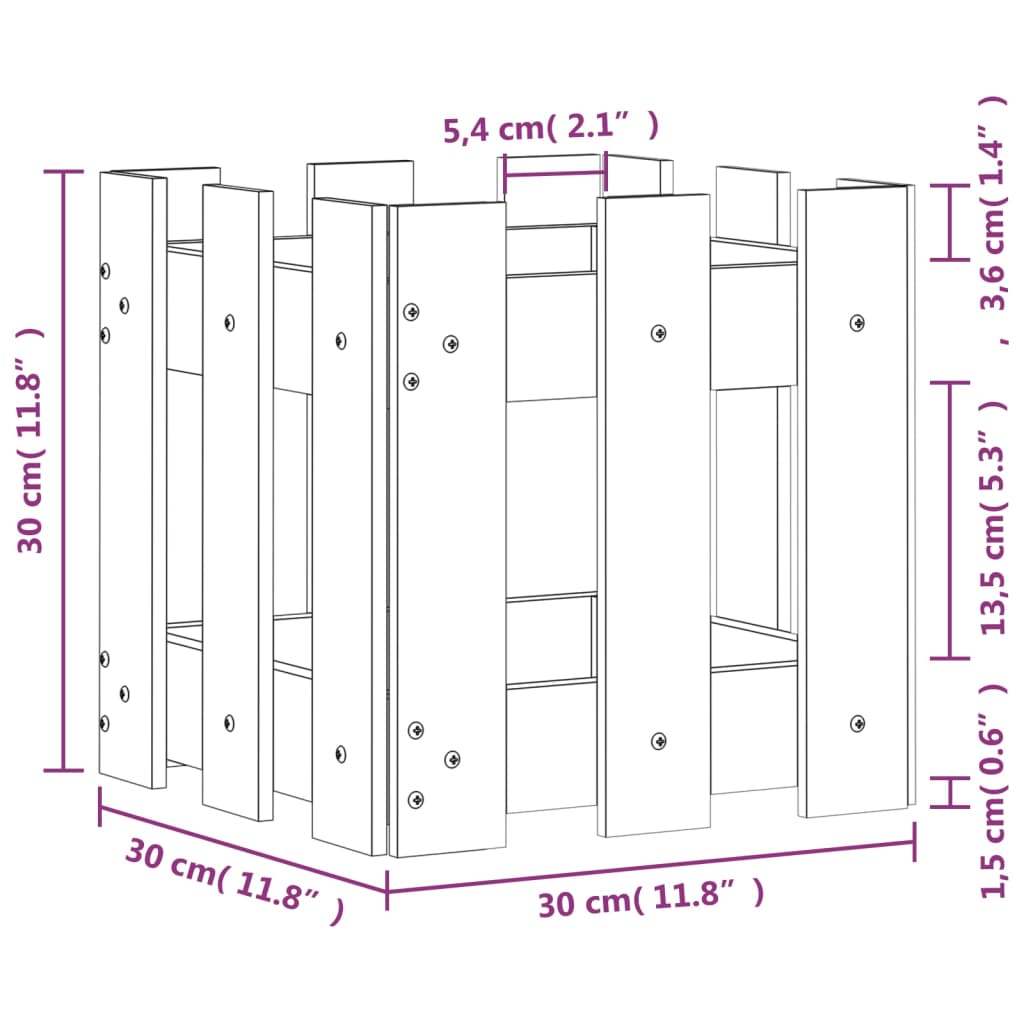 Vaso de jardim c/ design de cerca 30x30x30 cm pinho impregnado