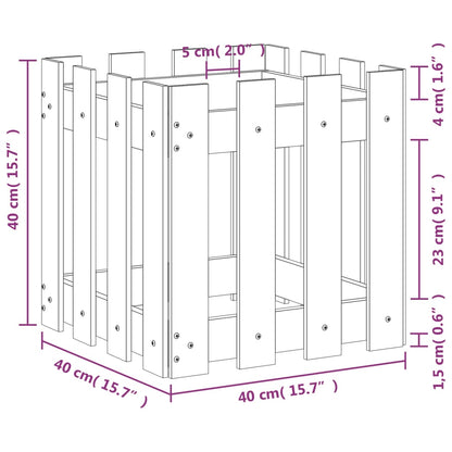 Vaso de jardim c/ design de cerca 40x40x40 cm pinho maciço