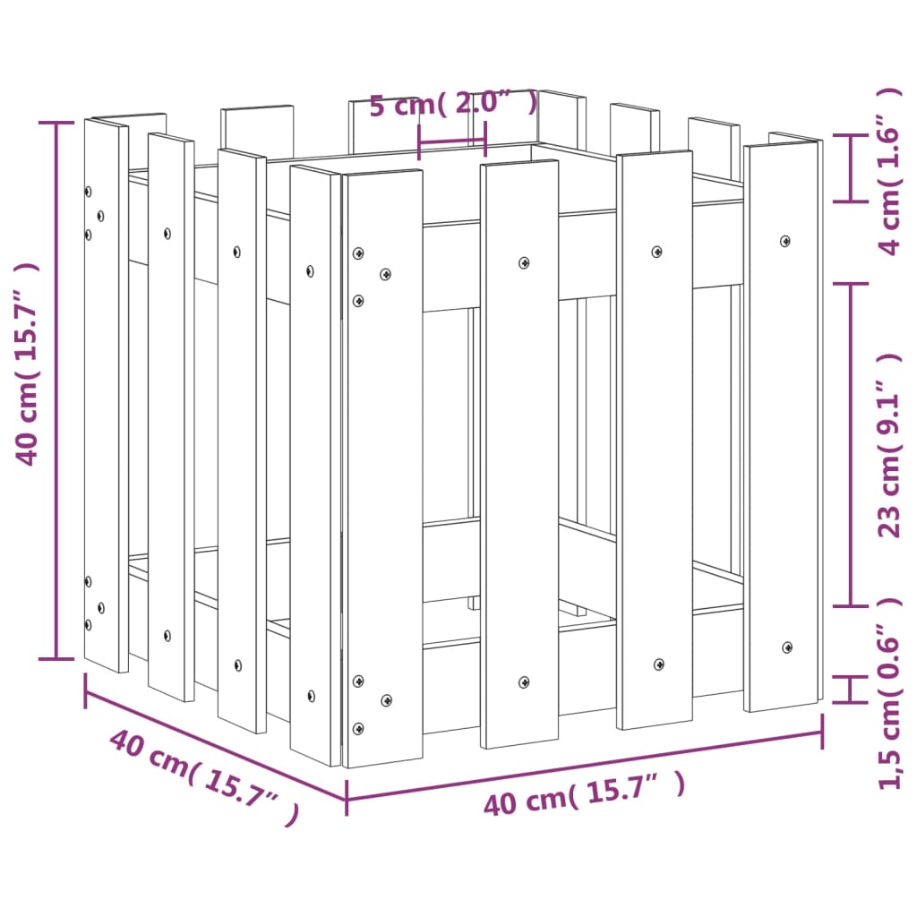 Vaso de jardim c/ design cerca 40x40x40 cm pinho maciço preto