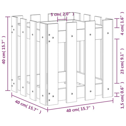 Vaso de jardim c/ design cerca 40x40x40 cm pinho maciço preto