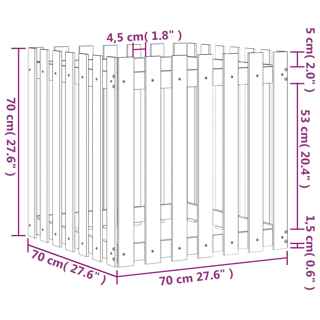 Vaso jardim c/ design cerca 70x70x70 cm madeira douglas maciça