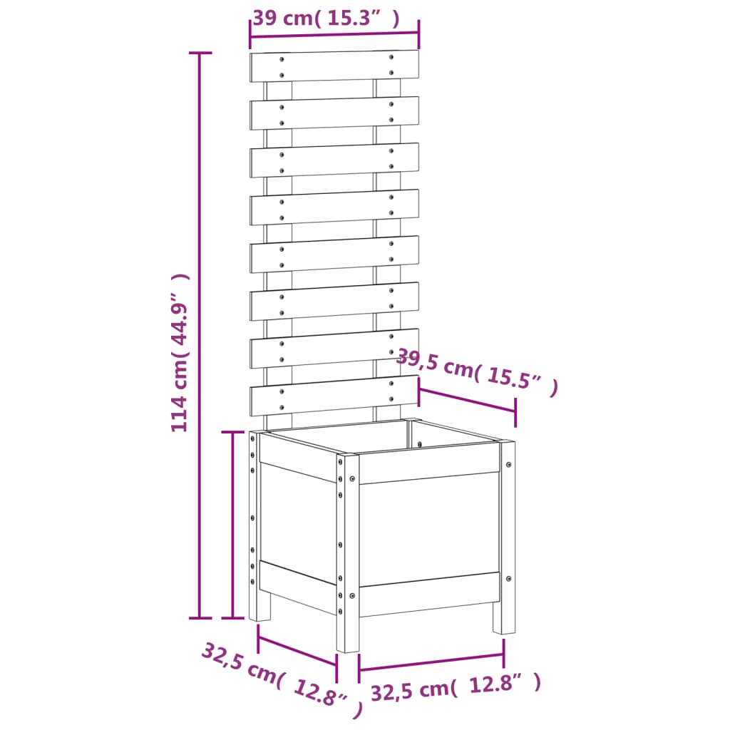 Vaso de jardim c/ suporte 39x39,5x114 cm pinho maciço preto