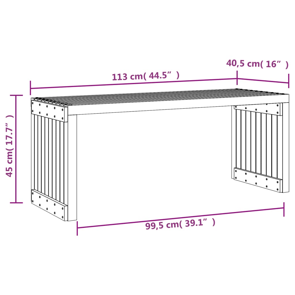 Banco de jardim extensível 212,5x40,5x45 cm pinho maciço