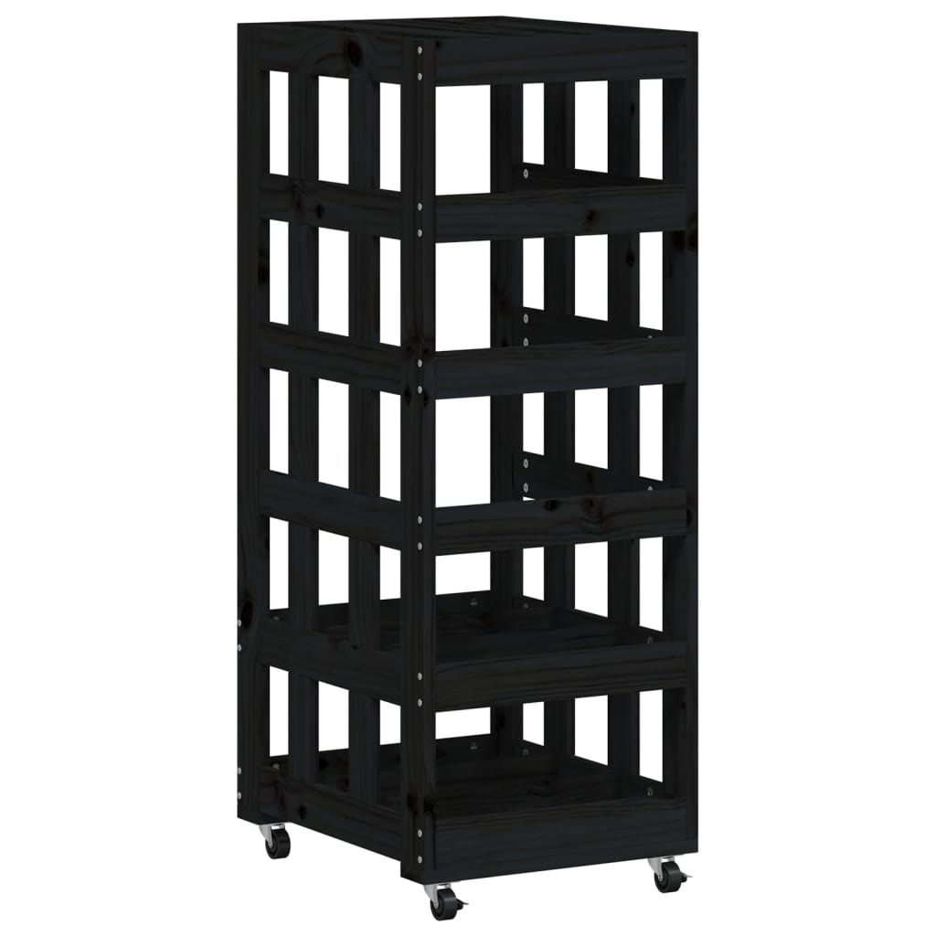 Suporte de lenha c/ rodas 40x49x110 cm pinho maciço preto