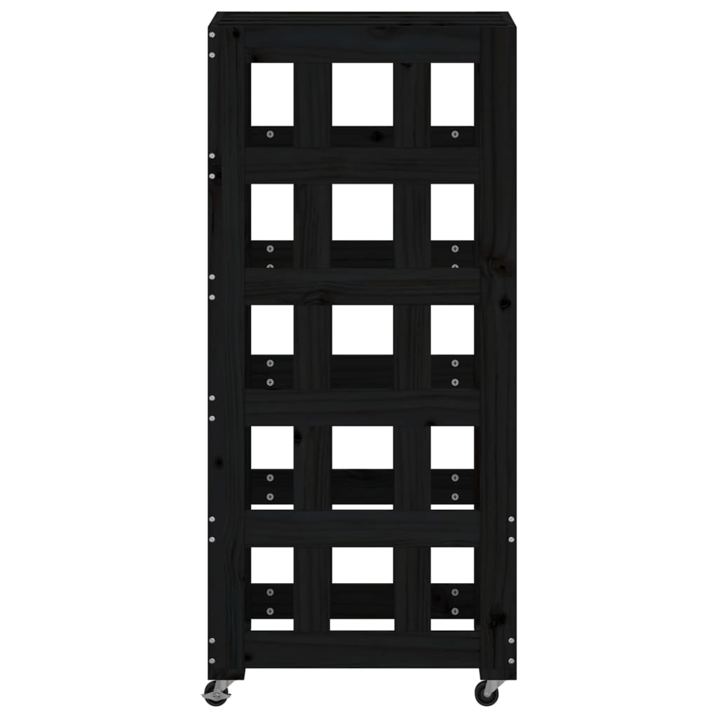 Suporte de lenha c/ rodas 40x49x110 cm pinho maciço preto