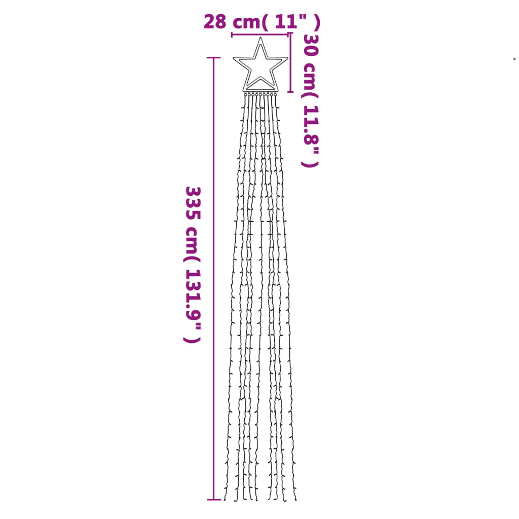 Iluminação p/ árvore de Natal 320 luzes LED 375cm branco quente