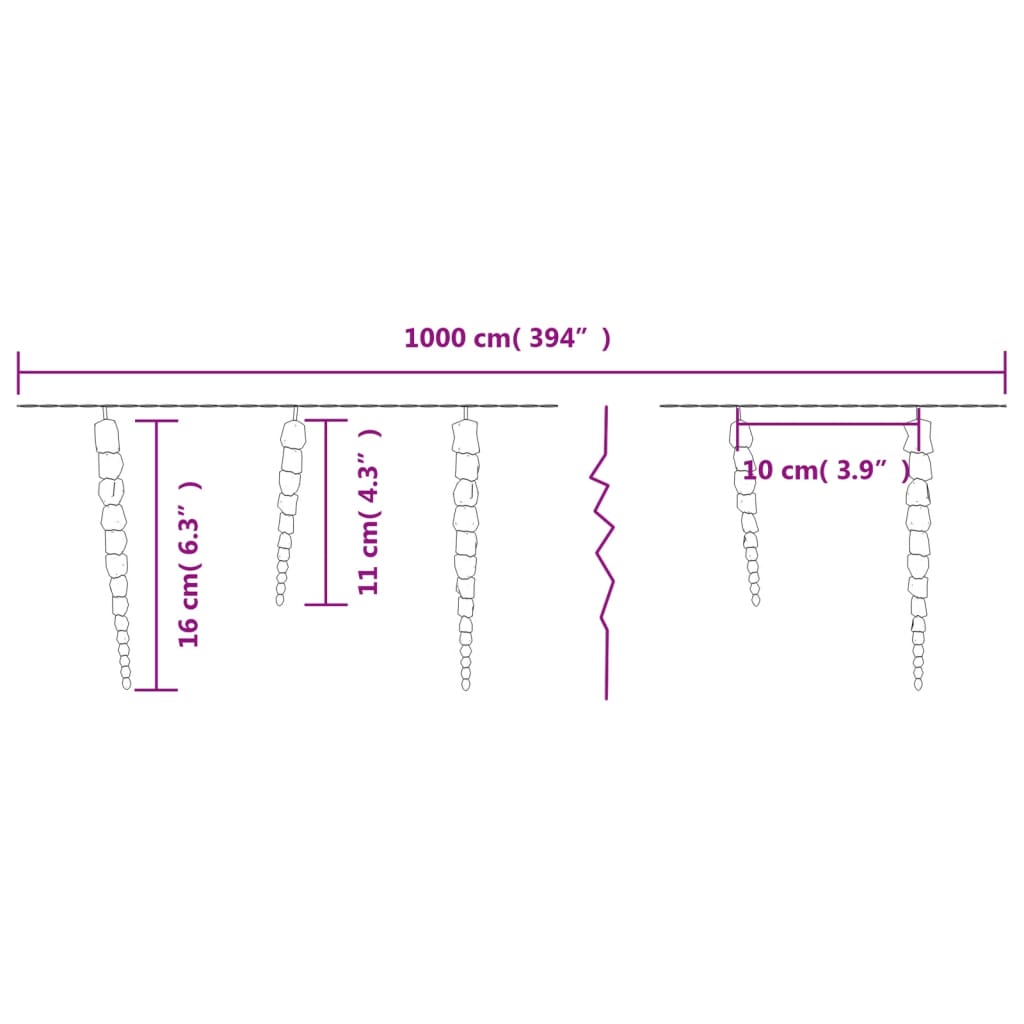 Luz de Natal pingente de gelo 100 luzes LED 10m acrílico branco